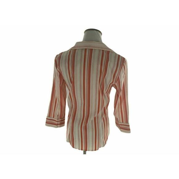 Hannah Button Up Shirt Blouse Womens Medium 3/4 Sleeves Striped Stretch Orange - Picture 5 of 8